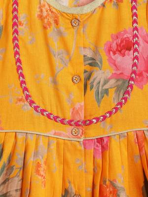 Yellow printed cotton kurta pyjama 3