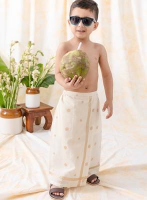 Cream printed cotton mundu 1