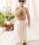 Cream printed cotton mundu