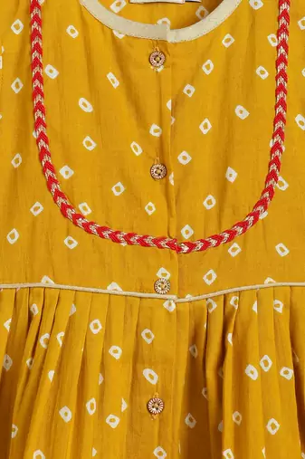 Yellow printed cotton kurta pyjama