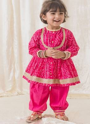 Pink printed cotton kurta pyjama 1