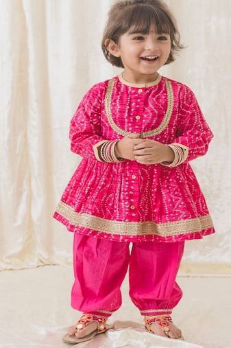 Pink printed cotton kurta pyjama