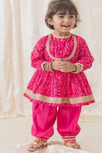 Pink printed cotton kurta pyjama