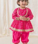 Pink printed cotton kurta pyjama