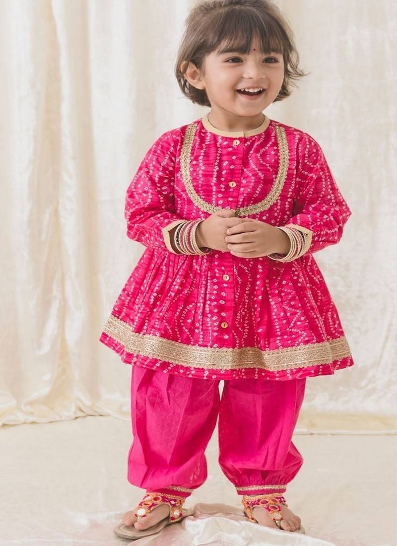 Pink printed cotton kurta pyjama