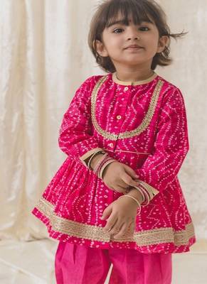 Pink printed cotton kurta pyjama 3