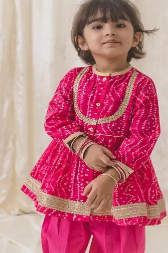 Pink printed cotton kurta pyjama