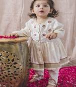 Cream embroidered viscose kurta pyjama