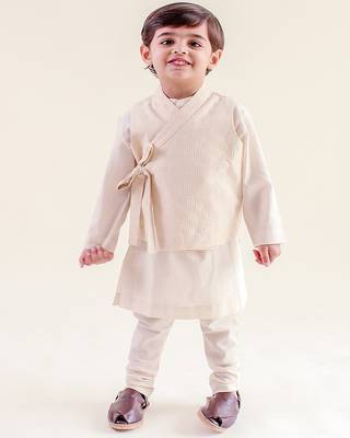 Cream plain cotton nehru jacket set 1