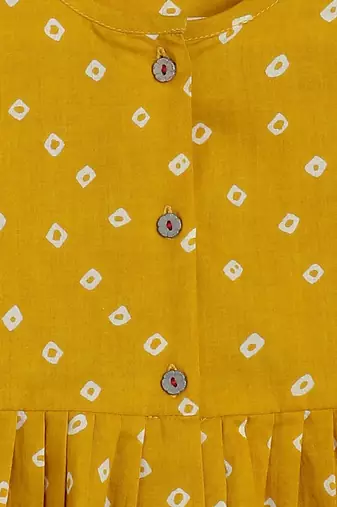 Yellow printed cotton co ord set with headband