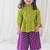 Green printed cotton co ord set with headband