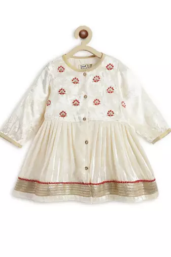 Cream embroidered viscose kurta pyjama