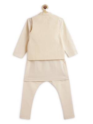 Cream plain cotton nehru jacket set 3
