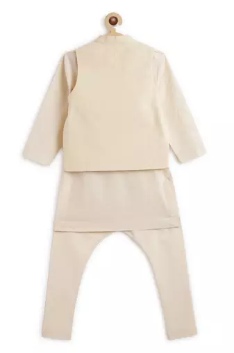 Cream plain cotton nehru jacket set