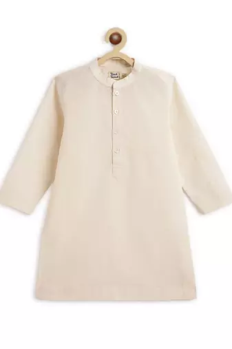 Cream plain cotton nehru jacket set