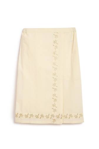 Cream printed cotton mundu