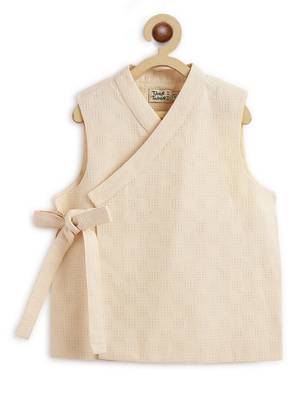 Cream plain cotton nehru jacket set 5