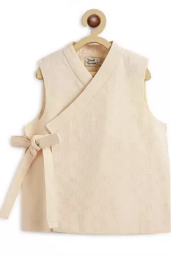 Cream plain cotton nehru jacket set