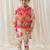 Cream printed cotton nehru jacket set
