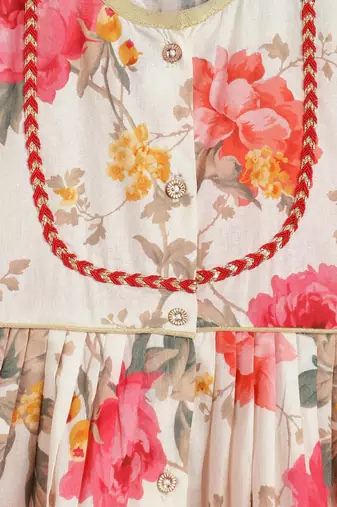 Cream printed cotton kurta pyjama