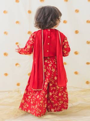 Red embroidered cotton 3 piece co ord set 2