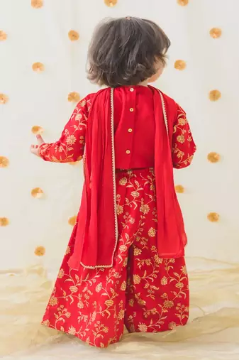 Red embroidered cotton 3 piece co ord set