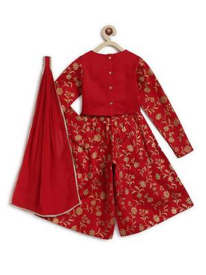 Red embroidered cotton 3 piece co ord set 3