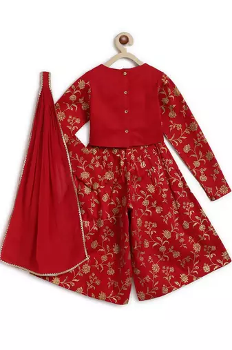 Red embroidered cotton 3 piece co ord set