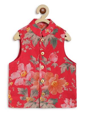 Cream printed cotton nehru jacket set 3