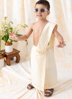 Cream printed cotton mundu 1
