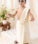 Cream printed cotton mundu