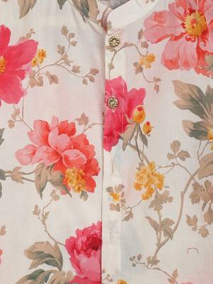 Cream printed cotton nehru jacket set 4