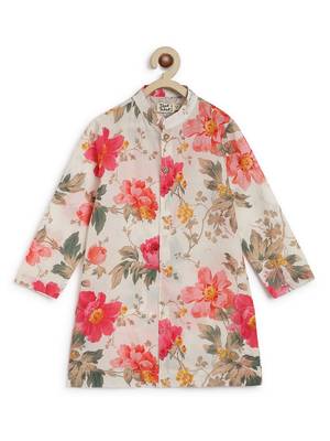 Cream printed cotton nehru jacket set 5