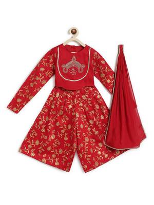 Red embroidered cotton 3 piece co ord set 5