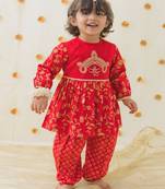 Red embroidered cotton kurta pyjama