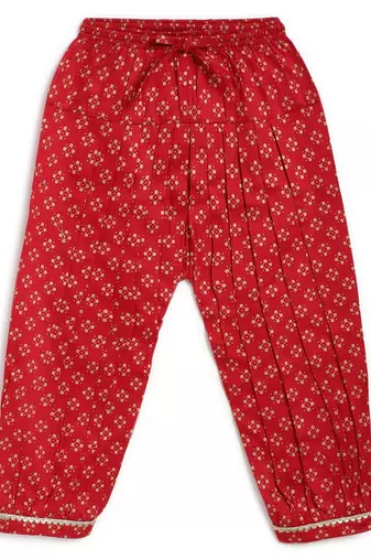 Red embroidered cotton kurta pyjama