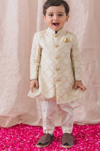 Cream embroidered viscose sherwani