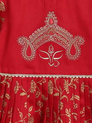 Red embroidered cotton kurta pyjama 4
