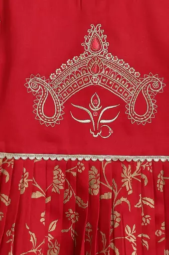 Red embroidered cotton kurta pyjama