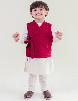 Maroon plain cotton nehru jacket set 1