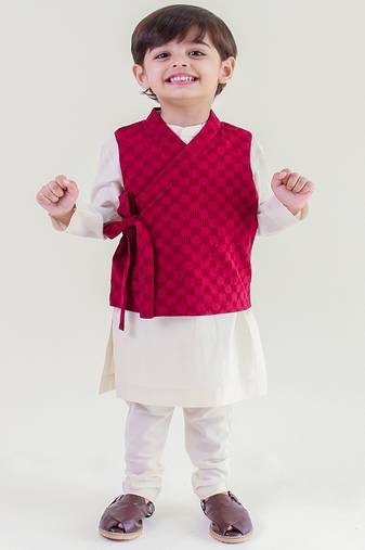 Maroon plain cotton nehru jacket set
