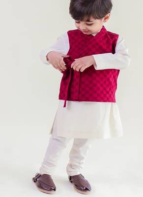 Maroon plain cotton nehru jacket set 2
