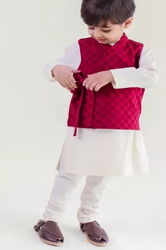 Maroon plain cotton nehru jacket set