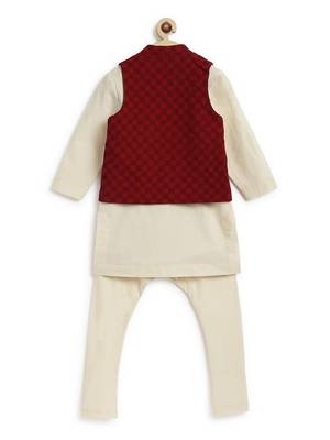 Maroon plain cotton nehru jacket set 3