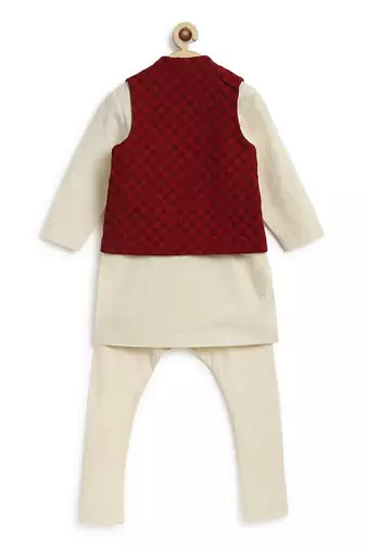 Maroon plain cotton nehru jacket set