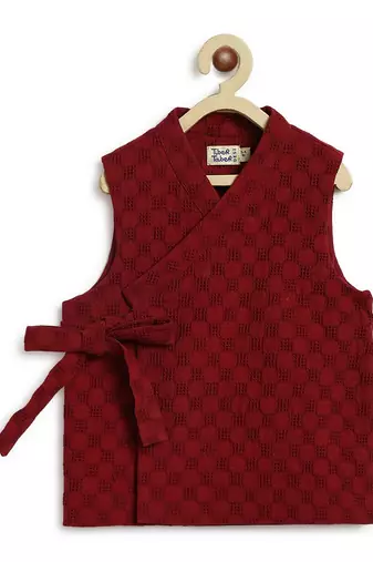 Maroon plain cotton nehru jacket set