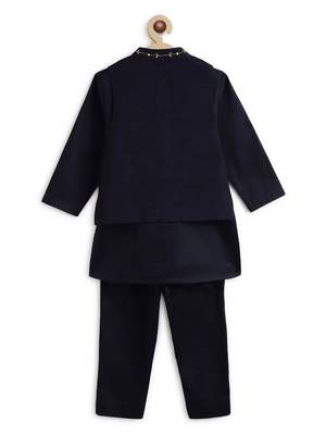 Blue embroidered cotton nehru jacket set 2