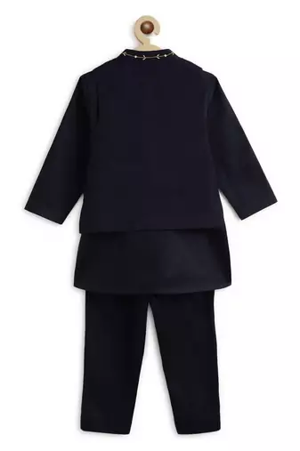 Blue embroidered cotton nehru jacket set