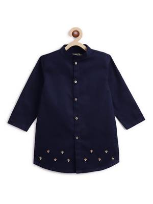 Blue embroidered cotton nehru jacket set 3