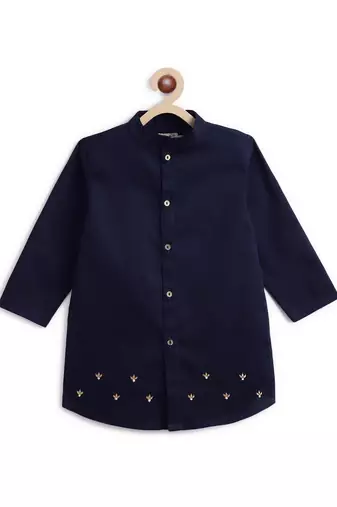 Blue embroidered cotton nehru jacket set